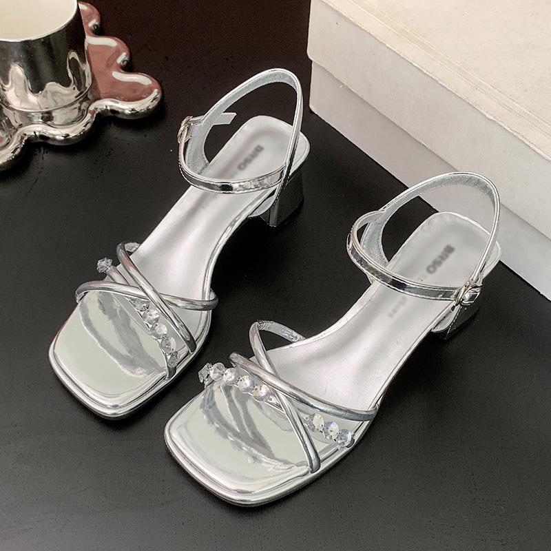 French One-word Strap High Heels Women's Summer 2025 New Versatile Skirt Medium Heel Thick Heel Fashion Sandals High Heels