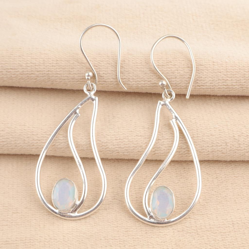 October Milky Opal Stone 925 Silver Engagement Dangle Birthday Earrings Jewelry EE-139-12