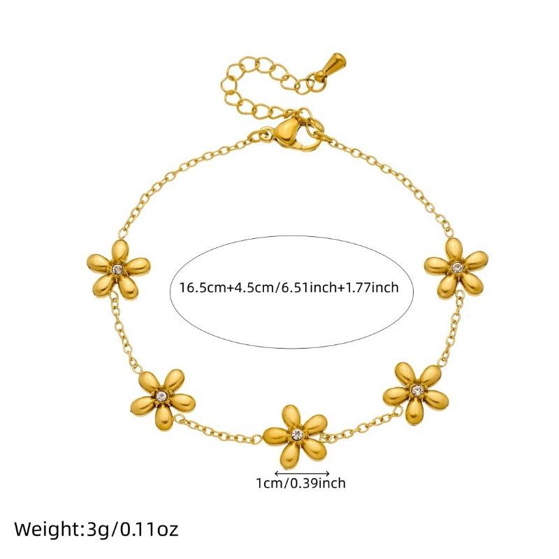 Gold Plated Flower Jewelry Set Necklace Bracelet and Stud Earrings with Crystal Accents
