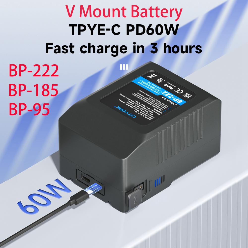 Аккумулятор с V-образным креплением BP-95 BP-185 BP-222 Аккумуляторы BP с V-Lock для видеокамеры, вещательной светодиодной видеолампы Blackmagic URSA Mini Pro