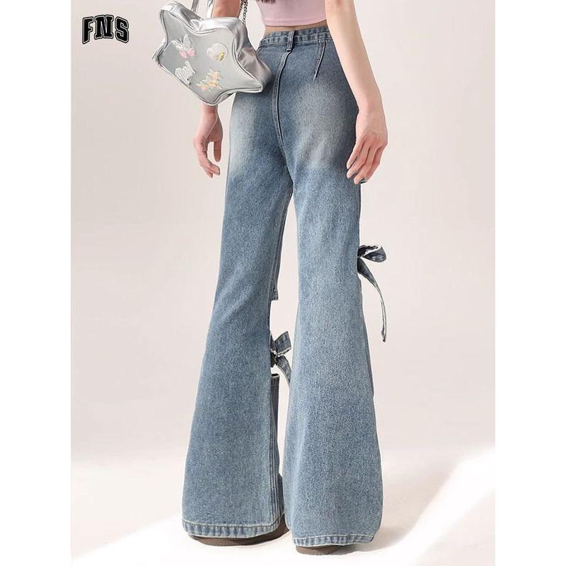 Женские джинсы Y2k Bow Jeans Baggy Harajuku Trashy Hollow Out Oversize Denim Брюки Эстетические джинсовые брюки Винтажная одежда