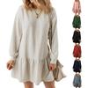 Autumn Ribbed Knitted Patchwork Solid Color Long Sleeved Casual Mini Casual Dresses