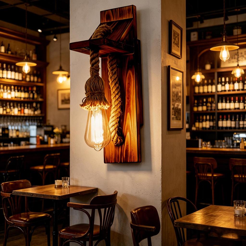 American Retro Industrial Wall Lamp - Antique Solid Wood Lantern for Restaurant and Corridor Decor