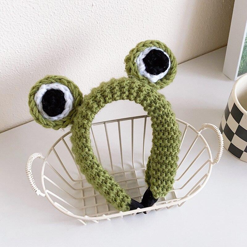 Мультяшные большие глаза лягушки, плюшевые обручи для волос с бантом для женщин, сладкий макияж, повязка для волос, повязка на голову, аксессуары для волос для девочек, корейские головные уборы