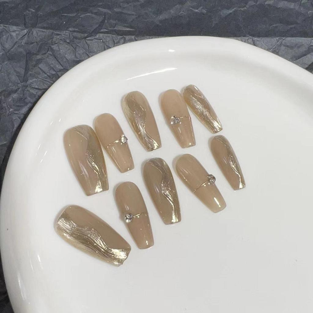 Wearing Armor Pure Handmade Manicure Finished Product Fake Nail Patch Half-face Magic Mirror Nude Color Flash Drill Wear Armor