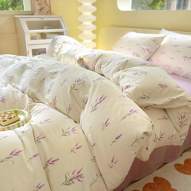 Ins Simple Style Pure Cotton Bed Four-piece Set, Cotton Quilt Cover, Bed Sheet, Small Floral Three-piece Set