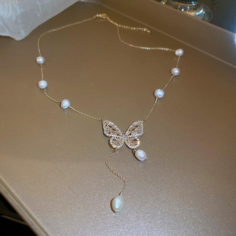 Французское ретро-колье с жемчужным цветком и надписью «Любовь», стильная цепочка на ключицу, подчеркивающая индивидуальность, украшение.