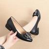 Fashion Women Simple Sweet Light Weight Black Crystal Square Heel Shoes Lady Fashion Comfort Pump Loafers Grace Soft Leather Mid Heels