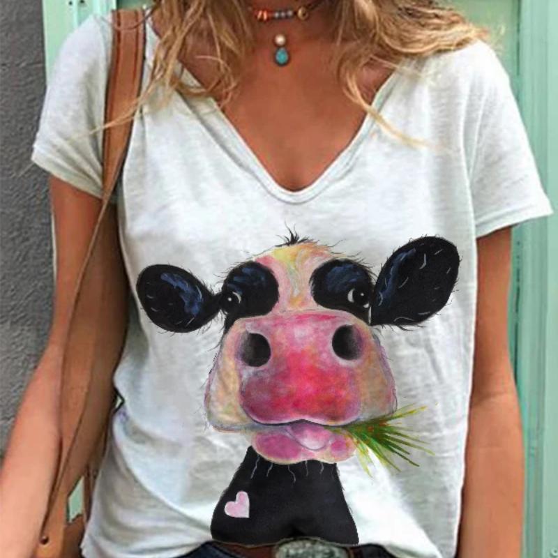 2022 модная женская новая летняя рубашка с v-образным вырезом и короткими рукавами с цветочным принтом и котом, футболка с 3D принтом, верхний размер, повседневная свободная уличная одежда