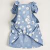Daisy Print Blue Striped Dog Dress, Ruffled Straps Breathable Pet Sundress, Cute Summer Apparel for Small Dogs Cats Pets Party