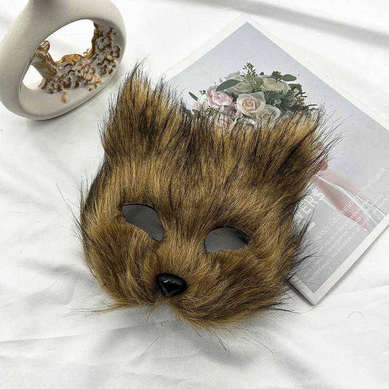 Halloween half face plush fox cute cat mask orgy masquerade party facial decoration fun