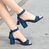 Fashion Thick Heel Sandals Women Summer Wild Large Size High Heel Mid-heel Buckle Sandals Open Toe Flock Pumps Black Shoes 2024