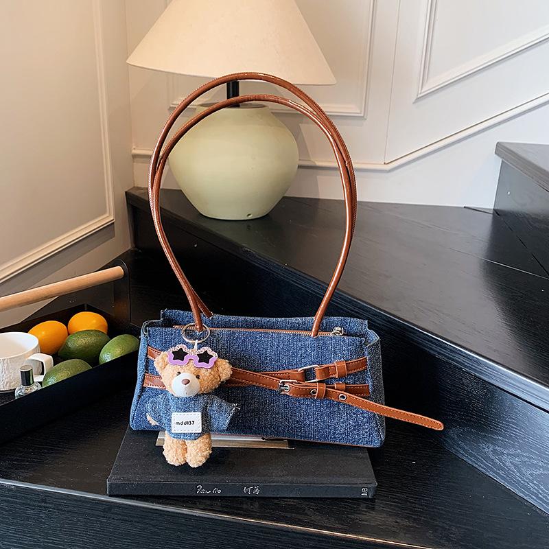 Нишевая джинсовая сумка женская новая контрастного цвета универсальная на плечо подмышку модная сумка для поездок на работу