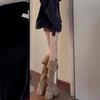 Tall Heightening Knight Boots Two Wear Folded Knee Boots Fashion Maillard Brown Retro Western Boots 2025 Autumn Women