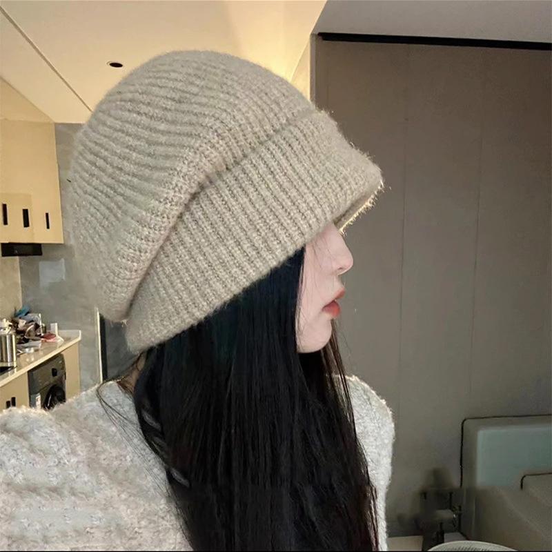 Big Head Loose Circumference Showing Small Pile of Hats for Women Warm and Versatile Knitted Hats Ear Protection Wool Hat Trendy