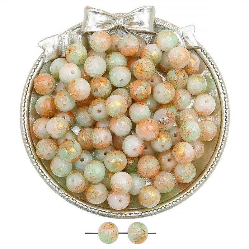 Комплект браслетов из бисера Summer Jelly Gold Glitter: Двойные стеклянные круглые бусины и полусахарные пузырчатые бусины