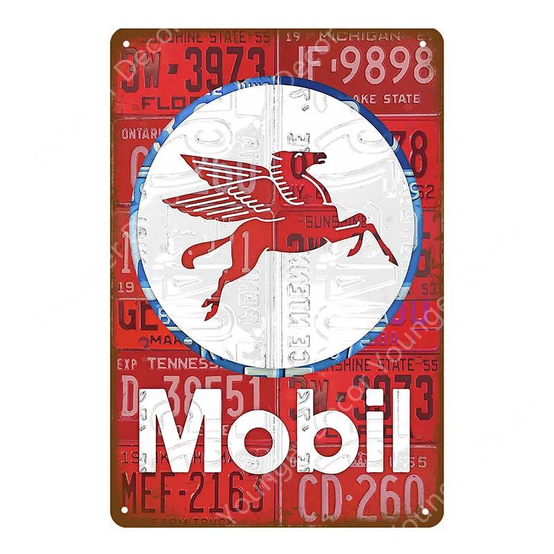 Моторное масло Mobiloil Металлические таблички Бензин Настенная тарелка Металлическая Винтажный декор для гаража Бар Паб Мужская пещера Декоративная металлическая табличка YA015