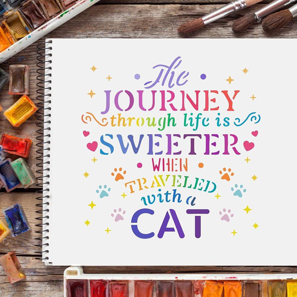 PET Hollow out Drawing Painting Stencils Sets, for DIY Scrapbook, Photo Album, Cat Pattern, 20x20cm, 16 style/set