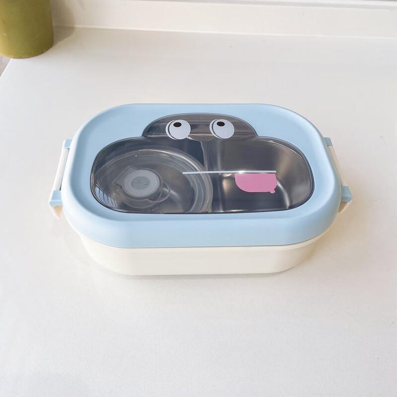 ZISIZ Cartoon 304 Stainless Steel Divided Bento Lunch Box with Soup Bowl