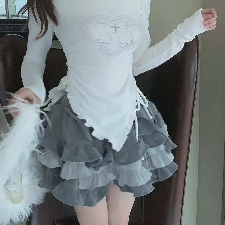 Женская черная футболка с открытыми плечами и длинными рукавами в корейском стиле - Весна/Осень 2023 г., утягивающий дизайн