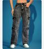 Европейская и американская мода Многокарманные Высокоэластичные Джинсовые Рабочие Брюки с Цепью
