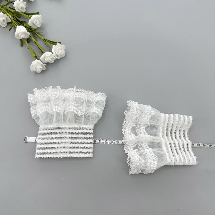 1 пара белых кружевных манжет, комплект аксессуаров для костюма, кружевная сетка, расклешенные рукава, съемные манжеты, плиссированные накладные манжеты со складками
