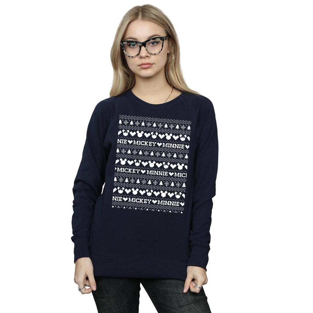 Disney Womens/Ladies Mickey And Minnie Christmas Fair Isle Sweatshirt