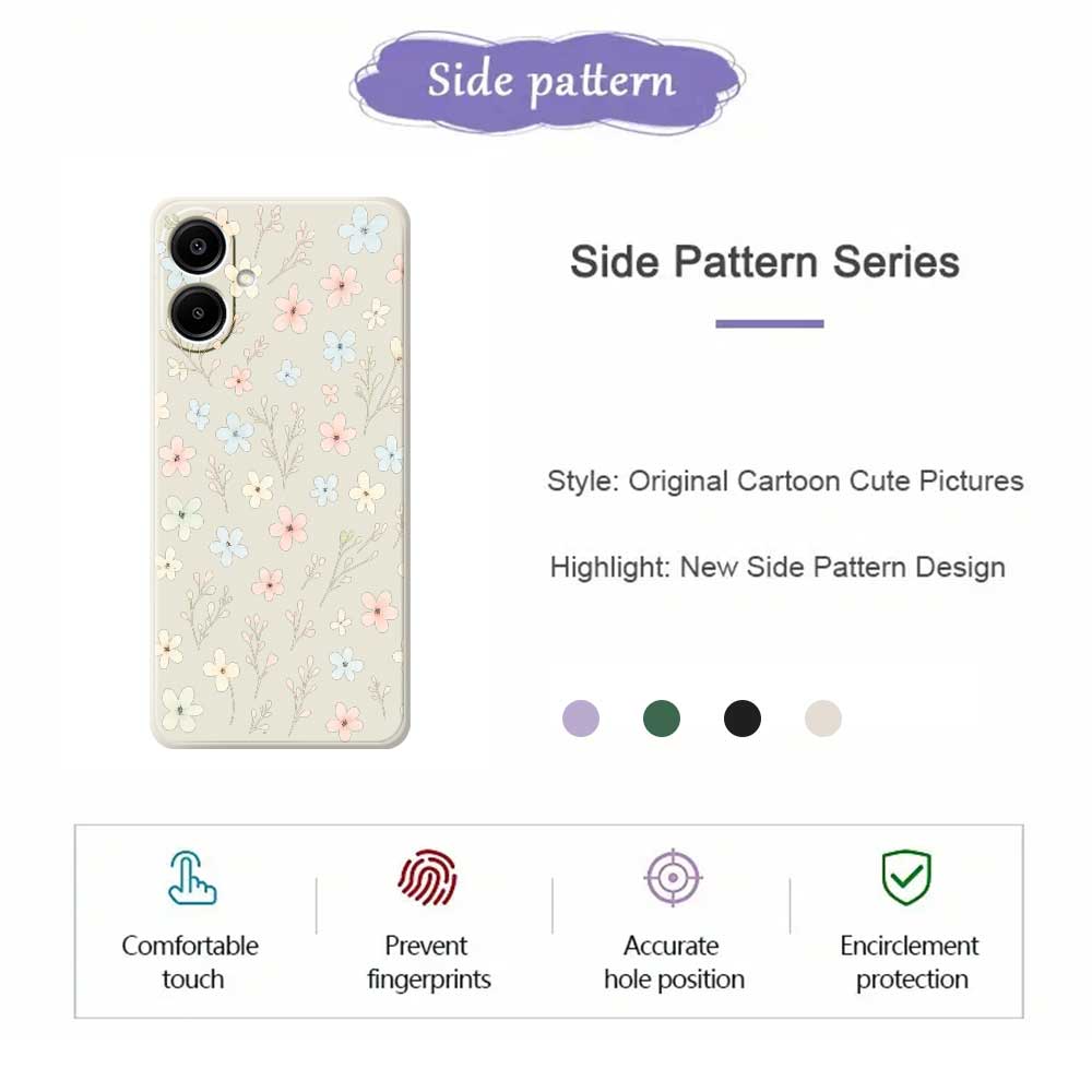 For Samsung Galaxy A07 4G Case Small Flower Branches Pattern Printing Straight Edge TPU Phone Back Cover