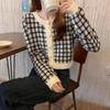Кардиган, свитер, клетчатый весенне-осенний французский нежный короткий вязаный кардиган, топ с круглым вырезом, 2023, повседневный женский свитер
