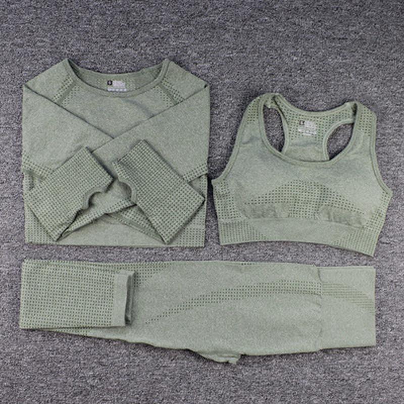 Бесшовный женский комплект для йоги, 3/5 шт., спортивная одежда для тренировок, одежда для спортзала, укороченный топ с длинными рукавами для фитнеса, леггинсы с высокой талией, спортивные костюмы