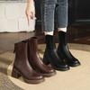 Thick-soled Martin Boots Women's British Style 2024 New Autumn and Winter Mid-tube Leather Boots Diagonal Retro Thick Heel Short Boots