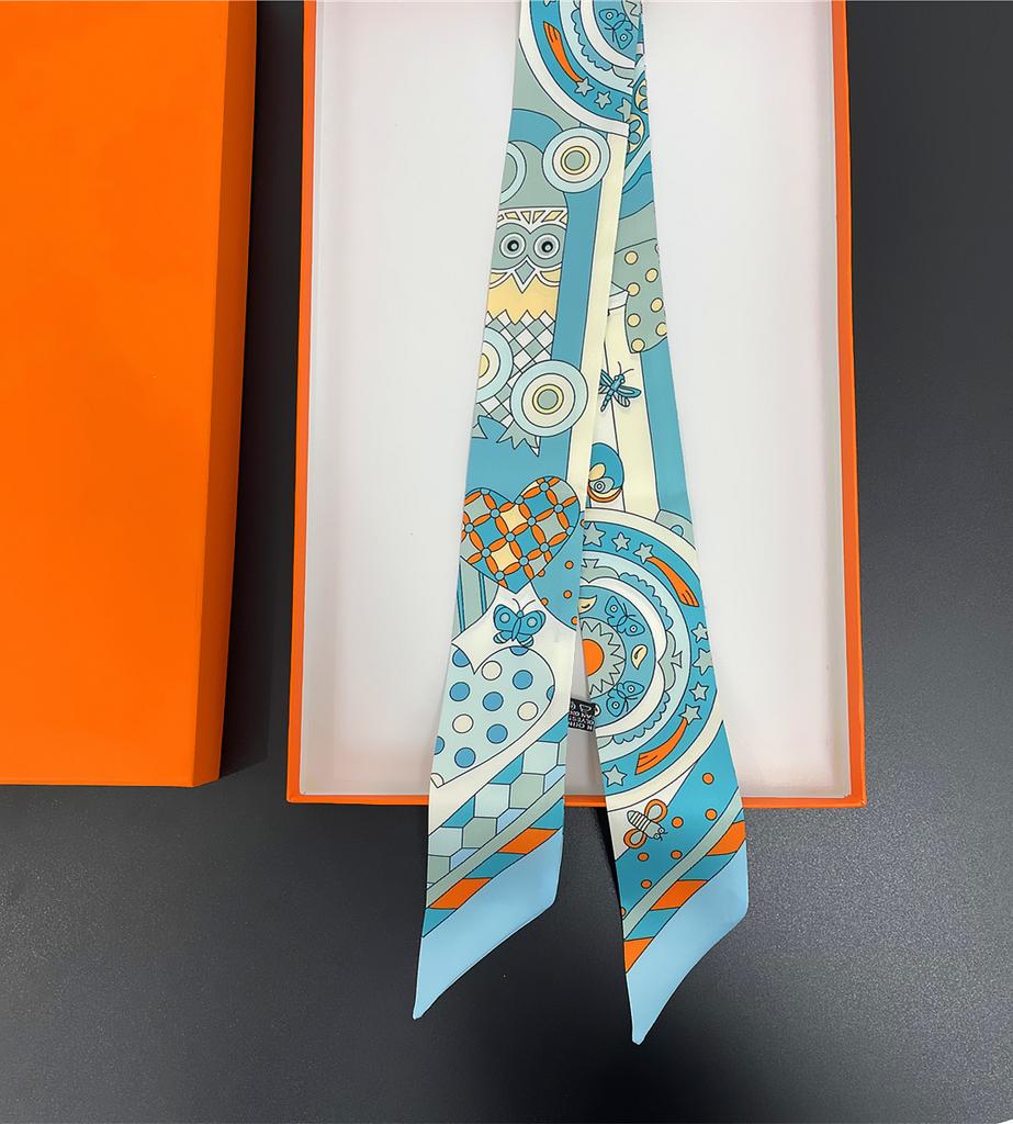 2024 Бренд Дизайн Клетчатый Шелковый Шарф Роскошный Шарф Женский Фуляр Узкая Сумка Шарфы Шейный Платок Для Женщин Модная Повязка На Голову Для Волос