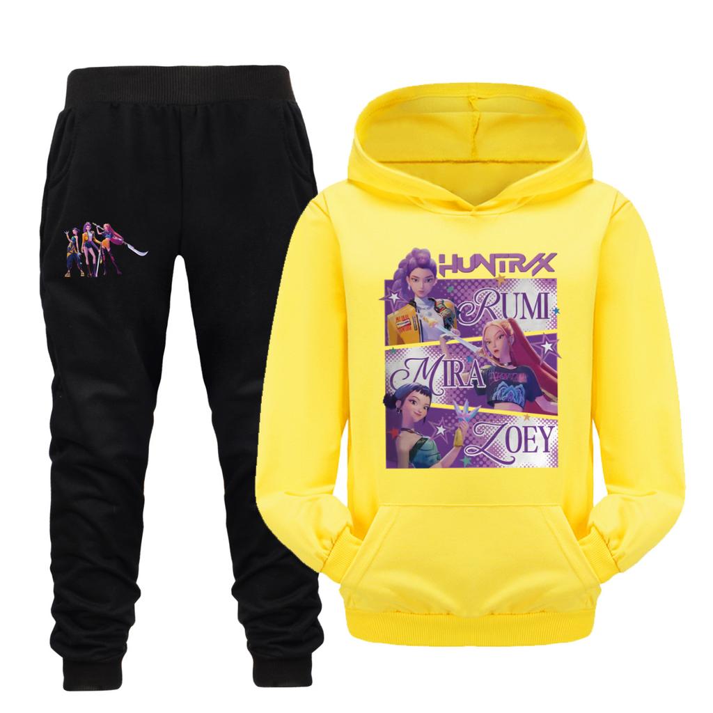 Kpop Охотники на демонов Детский спортивный костюм Мультяшный Осенняя мода Худи для мальчиков с карманом + Комплект брюк Спортивный костюм для девочек Детский