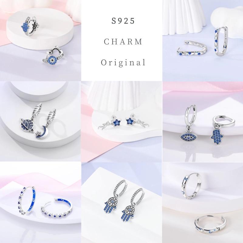 Серьги в виде совы из сияющего голубого циркония, серебряные серьги 925 пробы с дурным глазом для женщин, свадебные, помолвочные, планета, луна, звезда, циркониевые украшения