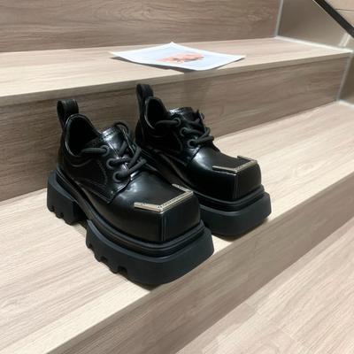 Модные Нескользящие Модные Женские Кожаные Туфли на Шнуровке на Каблуке 2025