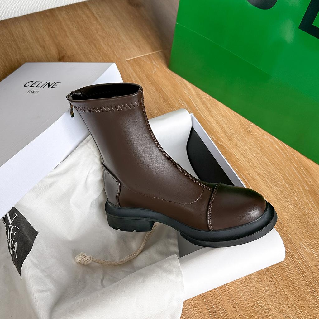 Stretch Thin Boots New Retro Women's Ankle Boots British Style Spring and Autumn Round Toe Thin Boots