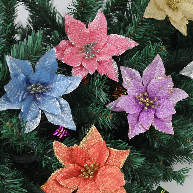 10pc Big Flower Head Glitter Christmas Tree Ornament