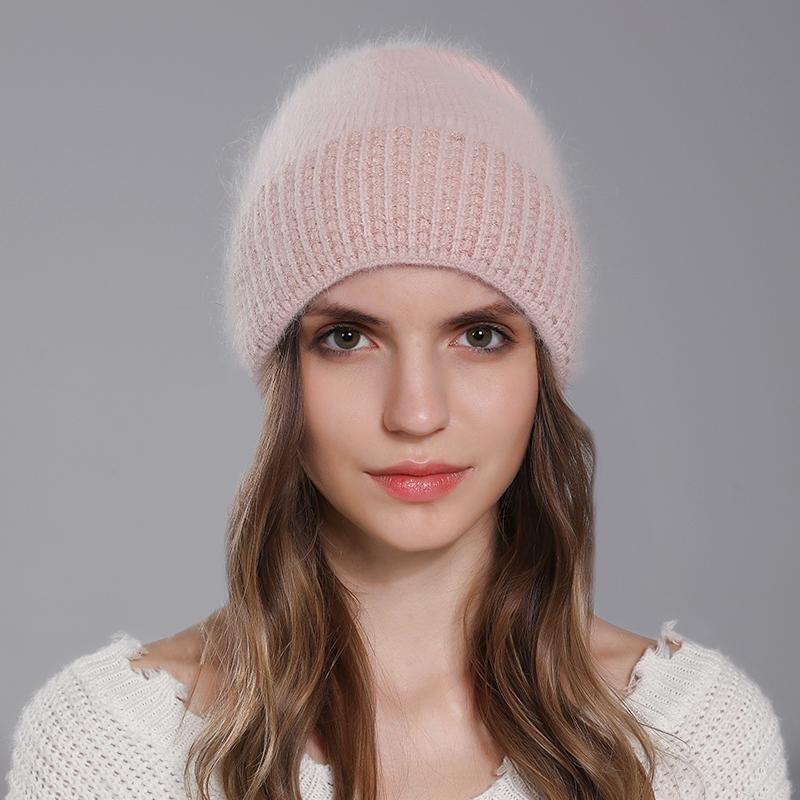 2024 Новая вязаная шапка для женщин, теплая, из меха ангорского кролика, кашемировые шапки, зимние повседневные шапки для женщин, модная, люксовая брендовая кепка