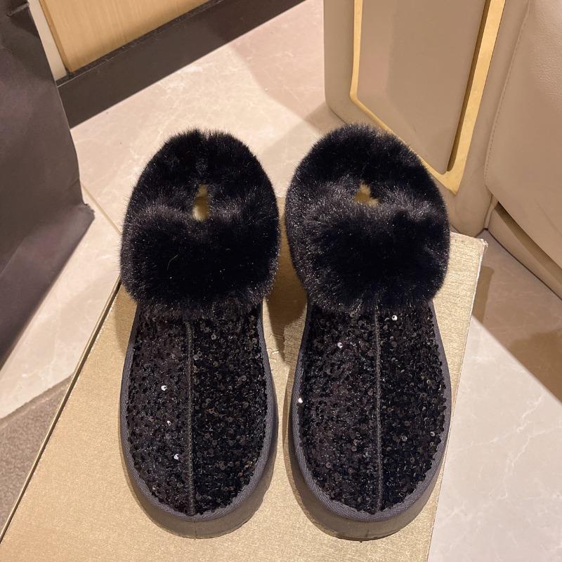 Женские зимние ботинки на платформе широкой полноты, ботильоны с отделкой пайетками и манжетами из искусственного меха, толстые теплые зимние ботильоны для женщин