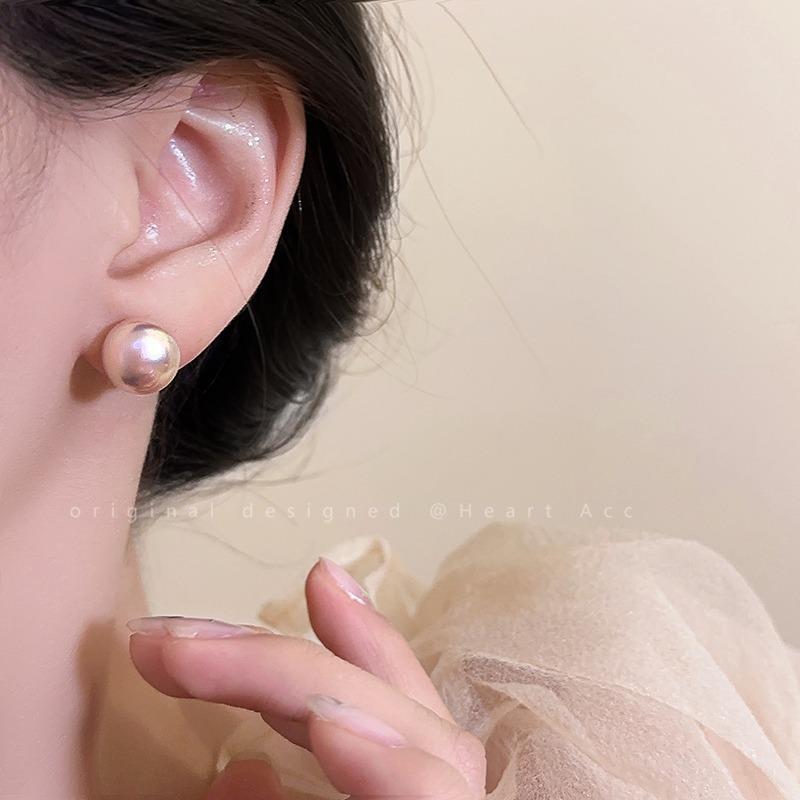 Cherry Blossom Pink Steamed Bread Pearl Stud Earrings Shijia Temperament Advanced Sense S Silver Needle Earrings Korean Temperament Versatile Earrings