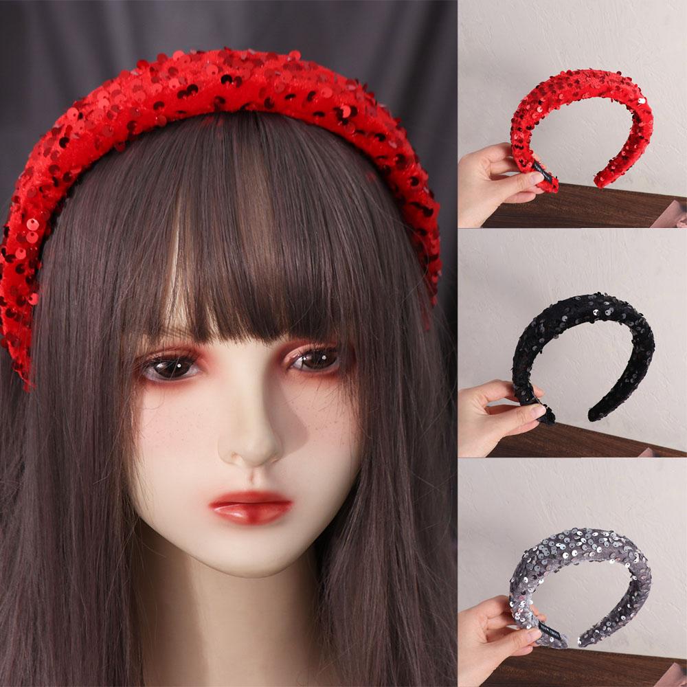 Бархатная широкая повязка на голову, широкая губчатая повязка на голову, изысканная повязка на голову с блестками для женщин