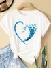 (Азиатский размер) Женские повседневные футболки с коротким рукавом, футболка, топ, одежда, рубашка, модный стиль с сердечками, тренд, принтованные женские графические футболки