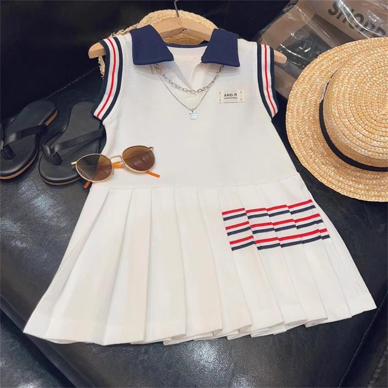 Летнее спортивное платье-поло в стиле вестерн для девочек 2024 года с плиссированной юбкой