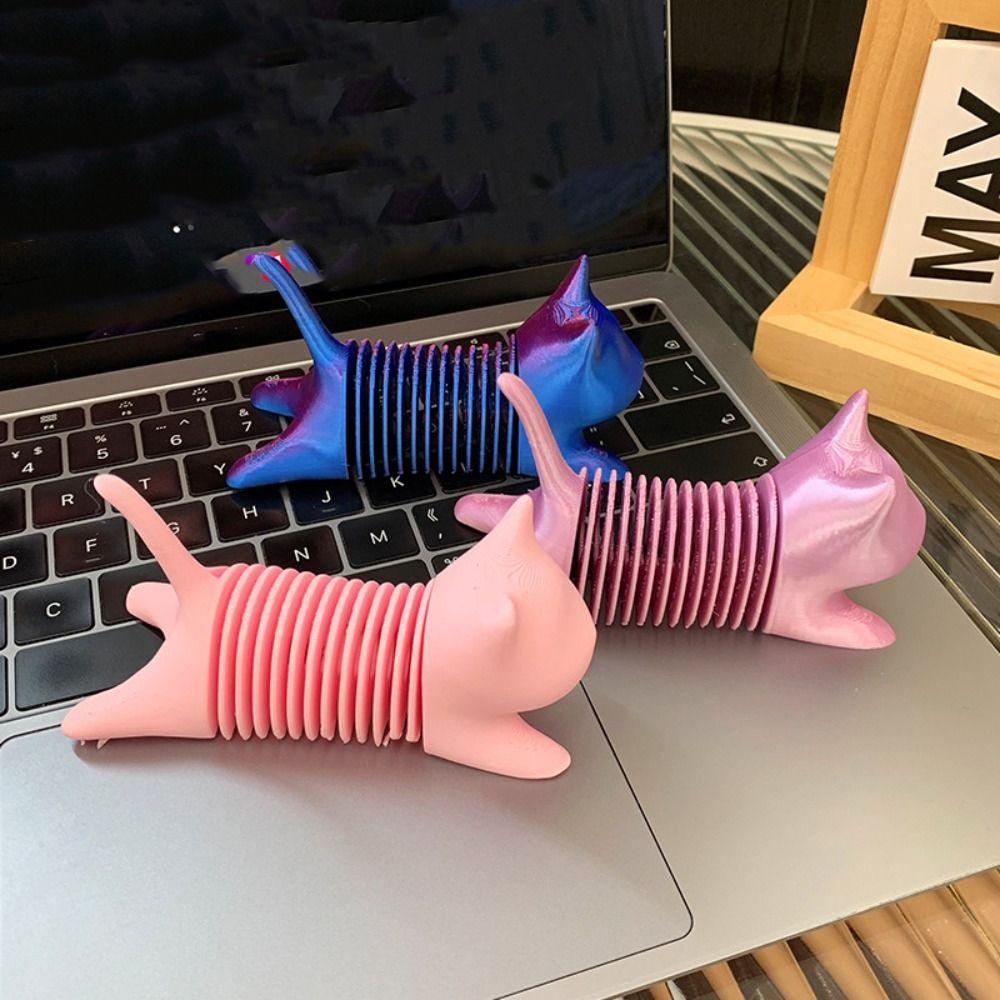 Durable 3D Printing Spring Cat Novelty Spring Cat Model Multicolored Spring Cat  Ornament  Offices