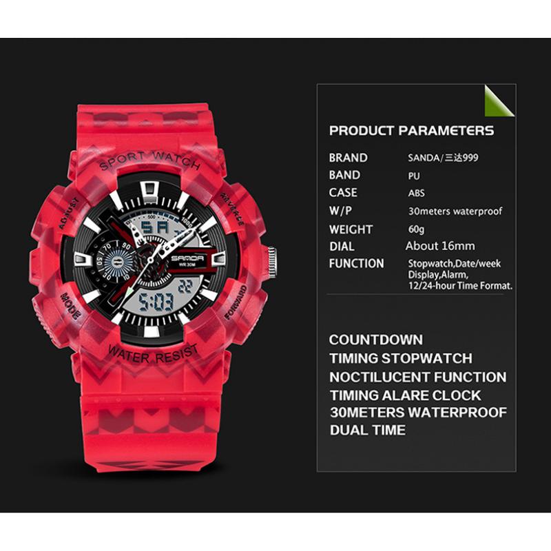 SANDA Waterproof Men's Watch Electronic Fashion Multifunctional Outdoor Watch Sports Watch
