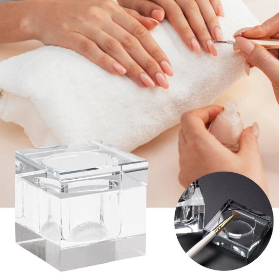 1 Oz Crystal Glass Dappen Dish Cups with Lid for Nail Art Acrylic Liquid Powder Holder Glass Jar Spill Resistant Square Cube Design Manicure