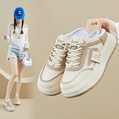 Летние полуподдерживающие белые туфли, новый стиль для студенток, сетчатая дышащая повседневная обувь, увеличивающая рост