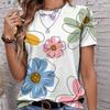 Women Summer T Shirt Flower Print Retro Fashion Short Sleeve Tees Casual Printed Tops