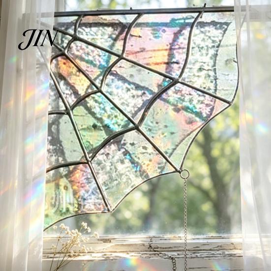 Dark Retro Home Decor Spiderweb Door Topper, Acrylic Gothic Sun Catcher with Hanging Gem Spiders, Spider Decoration Halloween Rainbow Window And Party