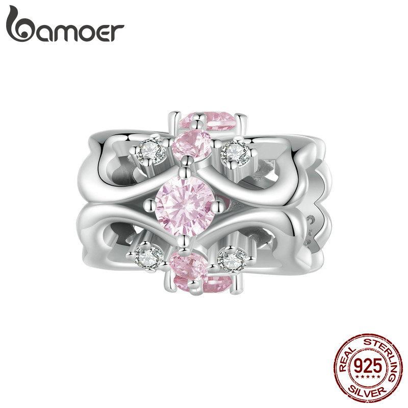 BAMOER стерлингового серебра 925 пробы розовое сердце бусины бабочка подвеска для женщин браслет и ожерелье DIY подарок на День благодарения ювелирные изделия